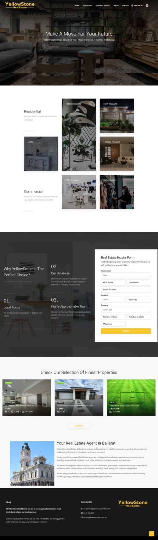 Modern website for a real estate agency, showcasing property listings, inquiry forms, and information about the firm's services.